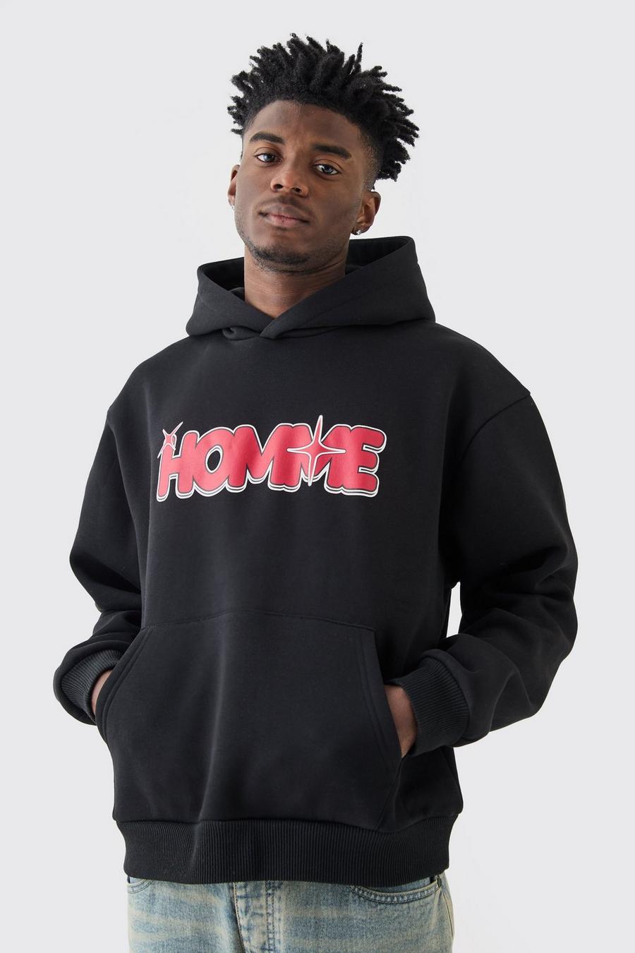 Black Oversized Boxy Homme Sterren Hoodie image number 1