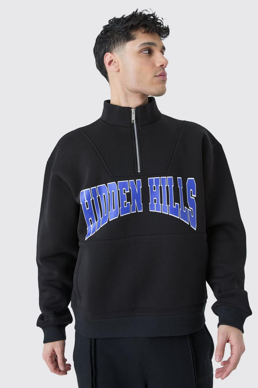 Kastiges Oversize Sweatshirt mit 1/4 Reißverschluss, Black image number 1