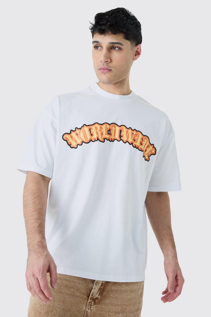 White Worldwide Oversize t-shirt med hög halsmudd image number 1