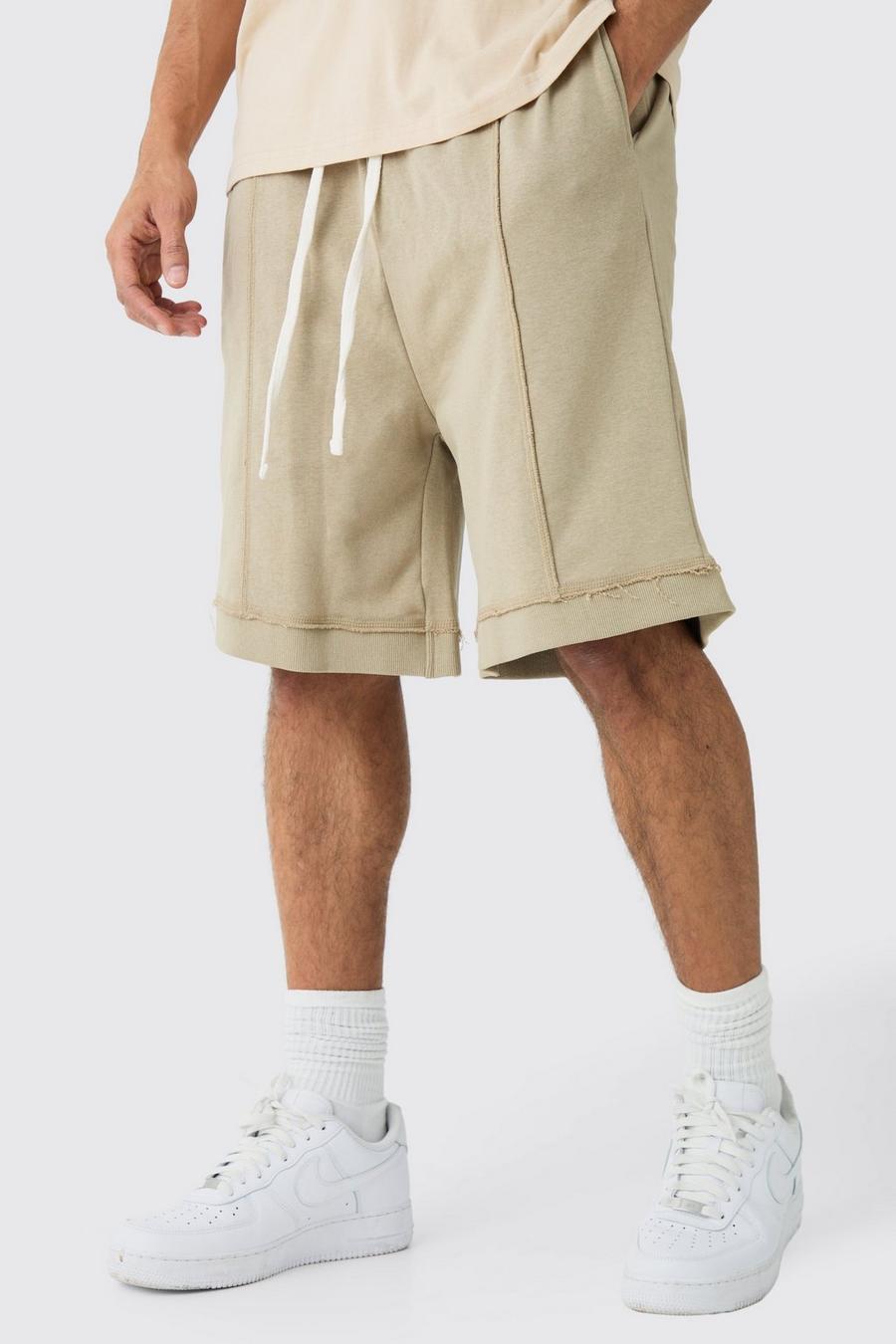 Oversize Shorts mit geripptem Saum, Taupe