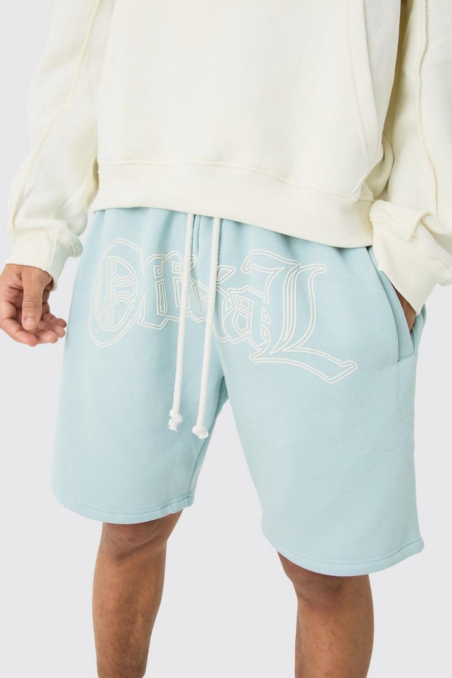 Pantalón corto holgado con estampado Official en relieve, Light blue image number 1