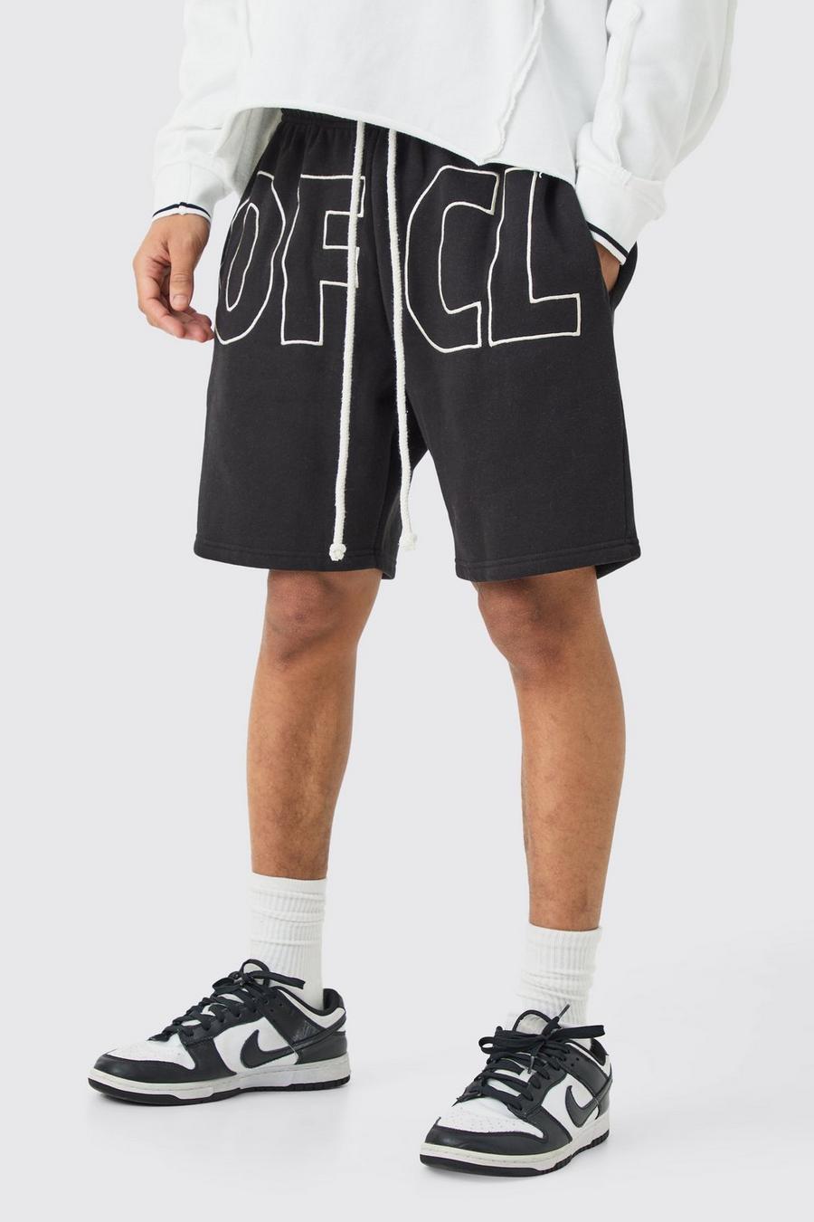Lockere Shorts mit Official-Applique, Black