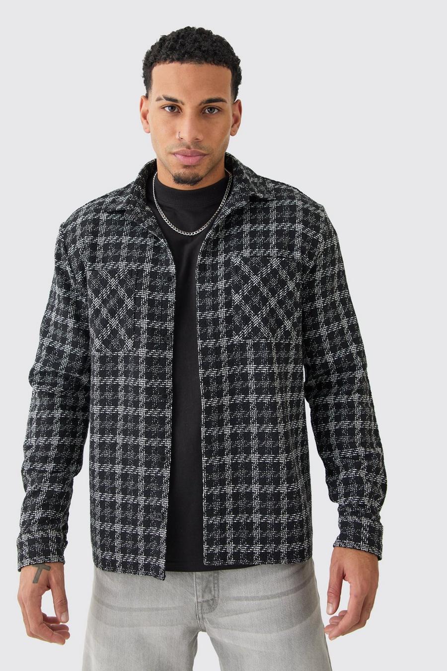Black Heavyweight Boucle Check Overshirt image number 1