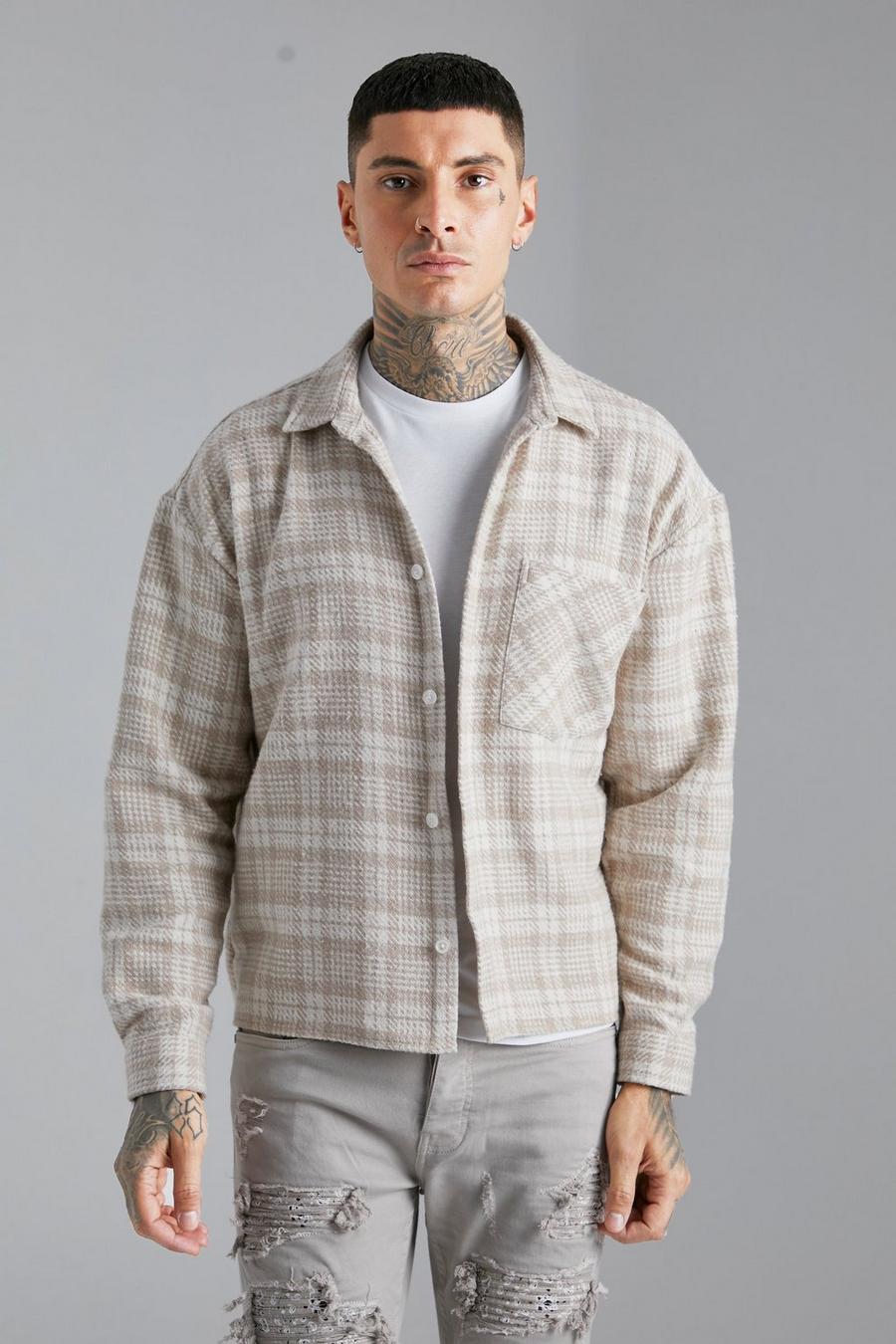 Camisa recta de cuadros, Beige