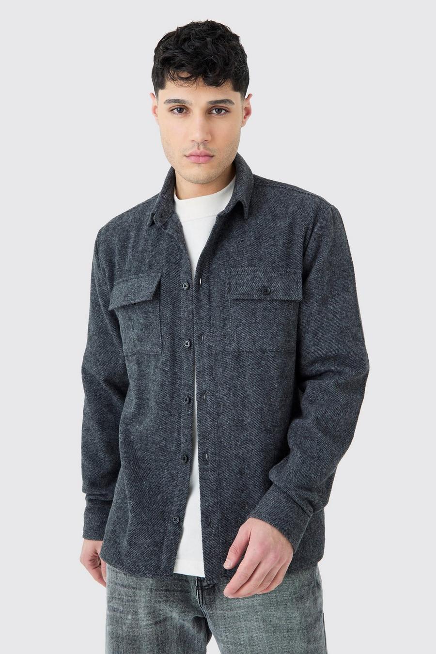 Charcoal Heavyweight Plain Flannel Shirt Jacket