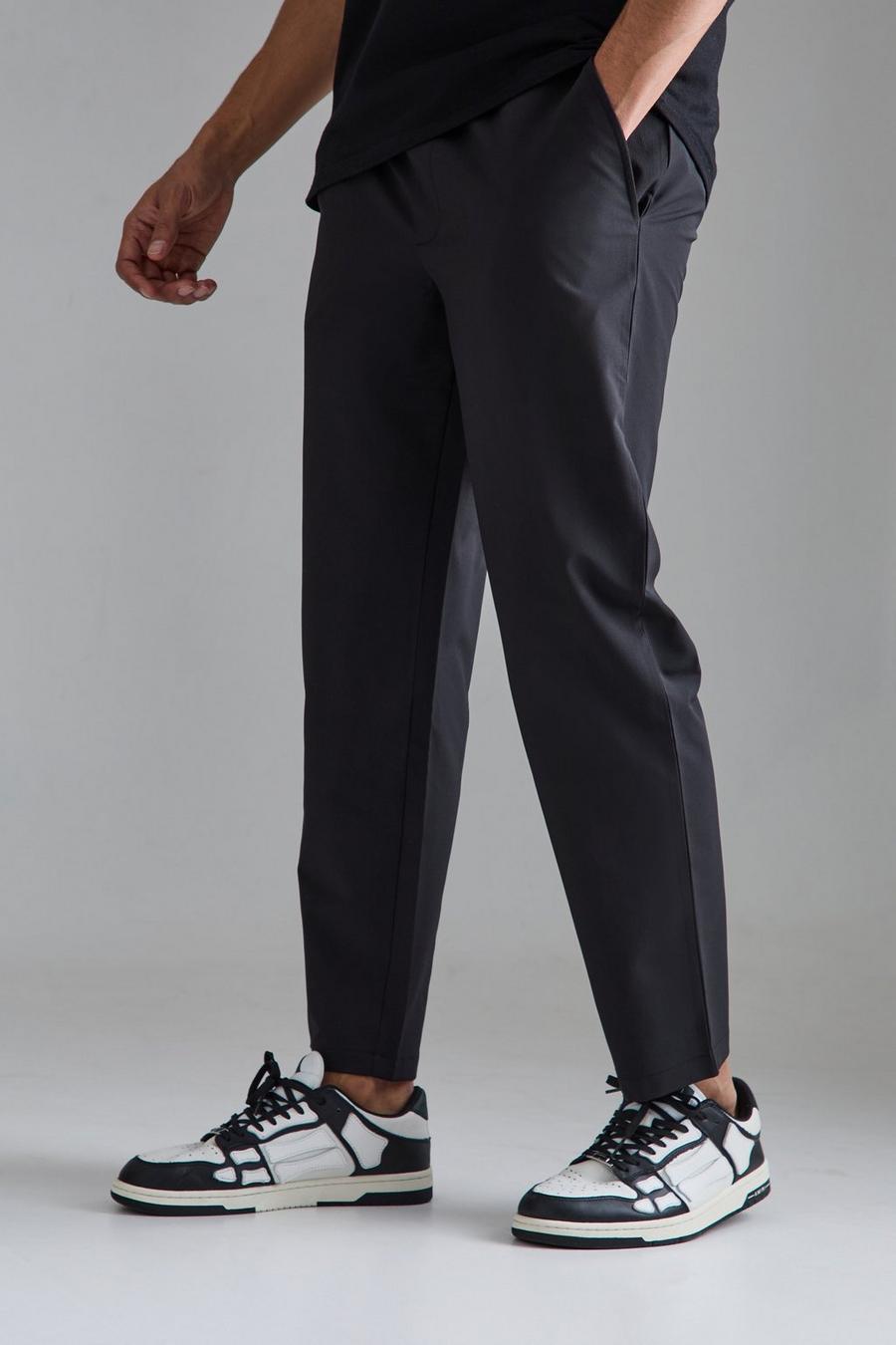 Black Elasticated Waist Tapered Fit Smart Trousers image number 1