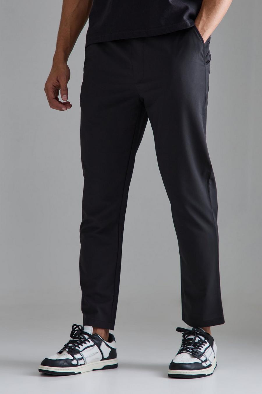 Black Elasticated Waist Slim Fit Smart Pants