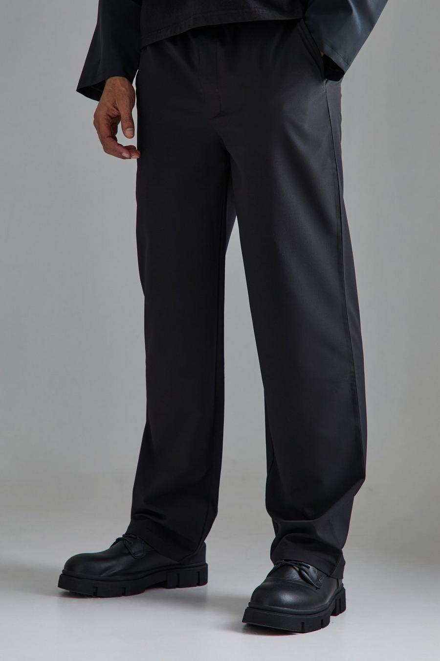 Black Kostymbyxor med vida ben och elastisk midja image number 1