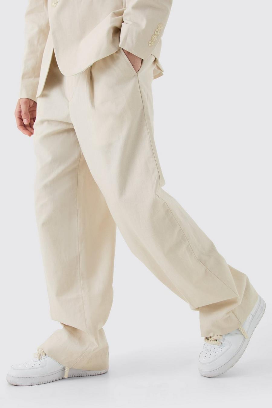 Natural Elasticated Waistband Linen Blend Wide Leg Trousers