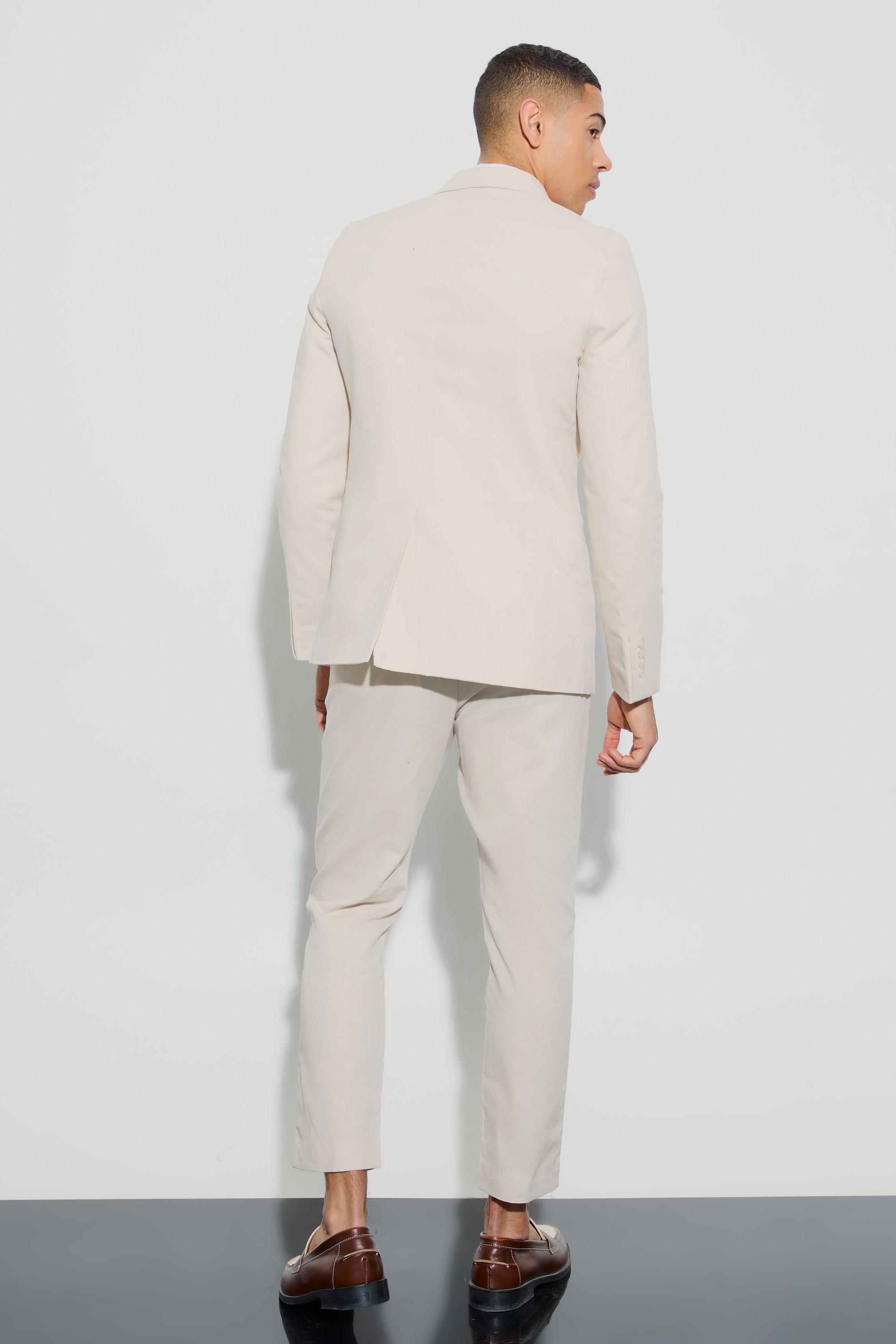 Linen Blend Tailored Tapered Trousers boohoo