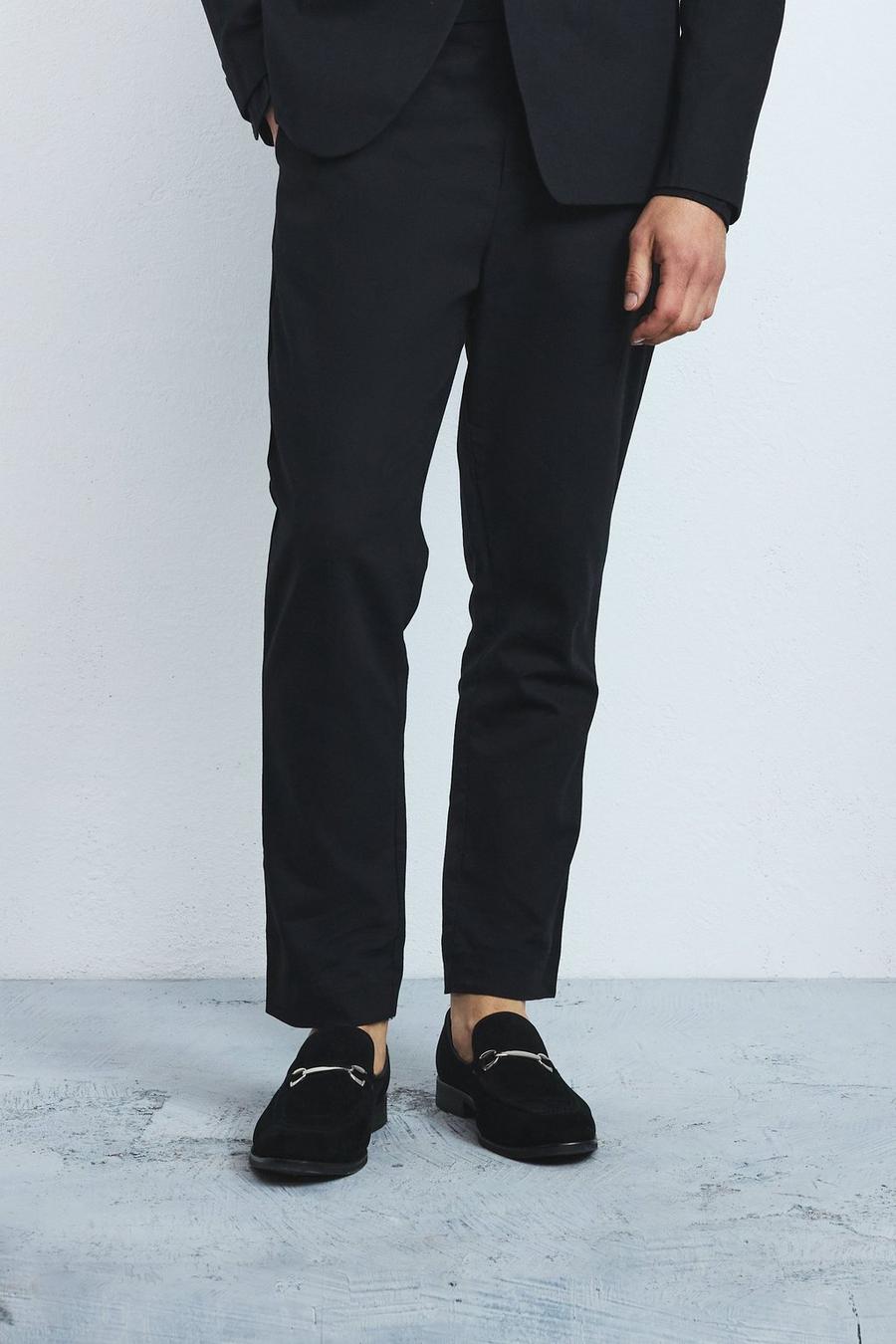 Black Linen Blend Tailored Trousers