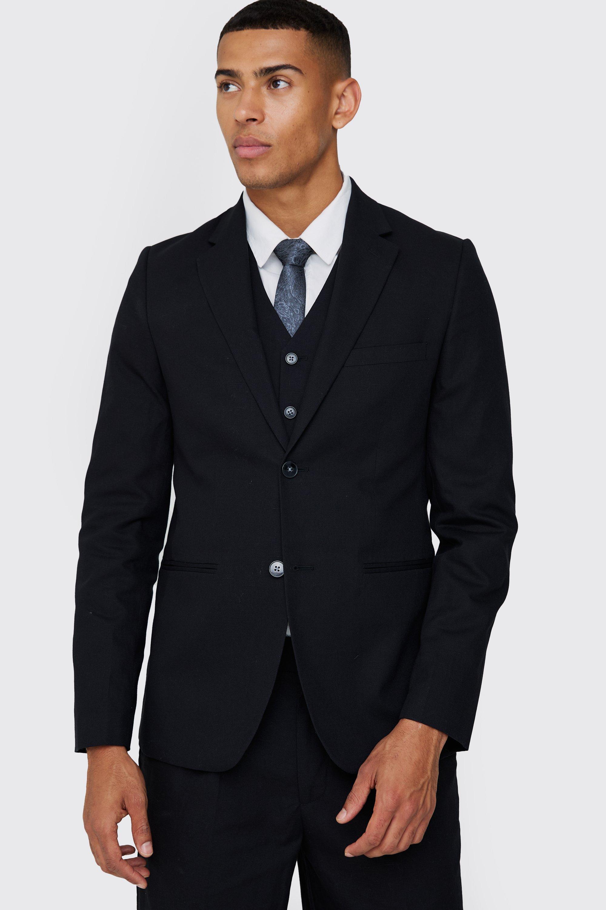 Black Mix & Match Linen Blend Slim Fit Blazer