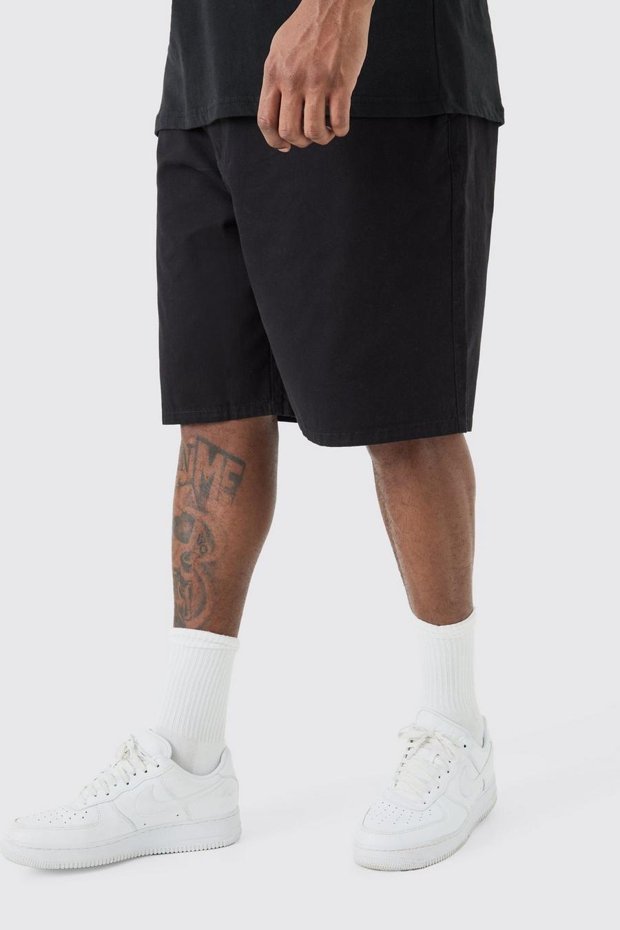Pantalones cortos Plus holgados negros con cintura fija, Black image number 1