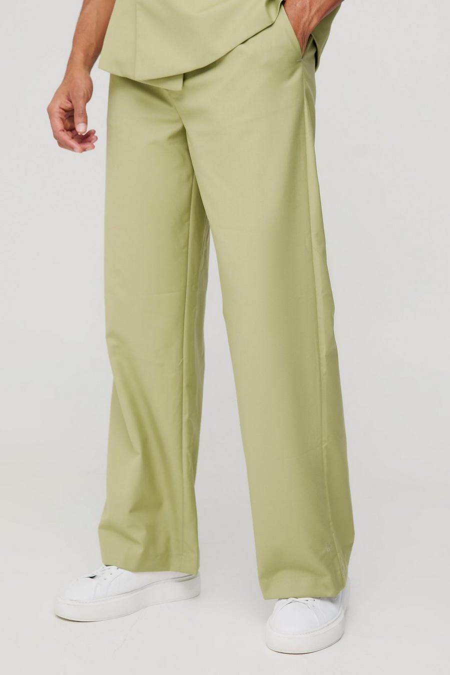 Olive Wide Leg Tailored Trousers image number 1