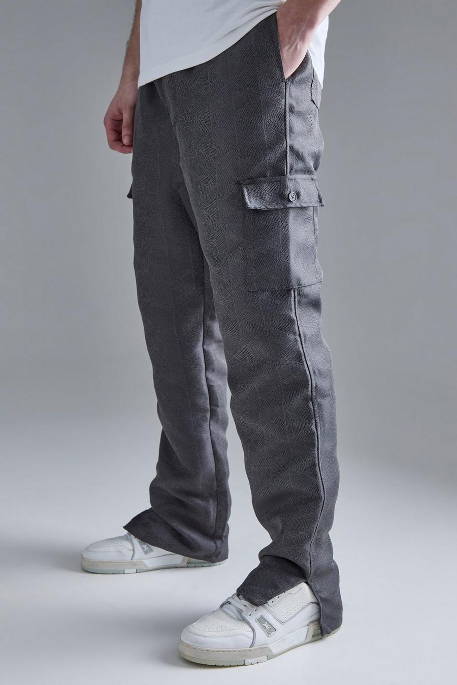Charcoal Tall Elasticated Waist Split Hem Texture Cargo Trouser image number 1