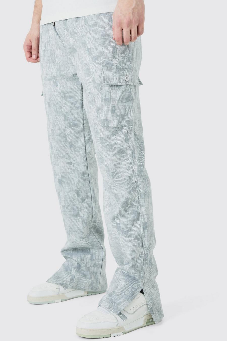 Grey Tall Elasticated Waist Split Hem Texture Cargo Trouser image number 1