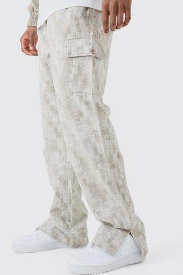 Stone Beige Tall Elasticated Waist Split Hem Texture Cargo Pants