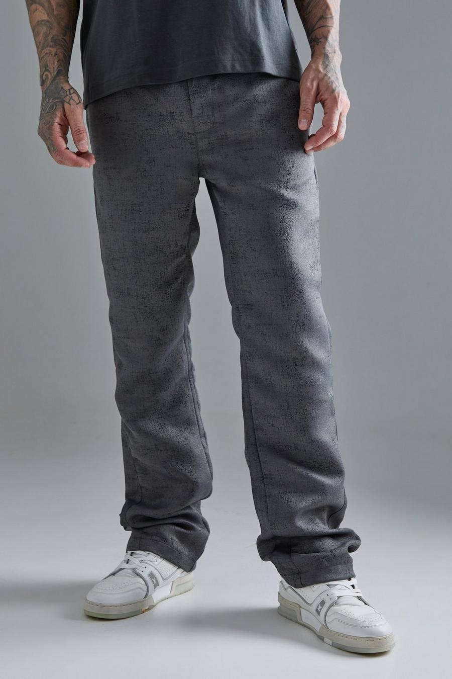 Pantalón texturizado ajustado con cintura elástica y refuerzos, Charcoal image number 1