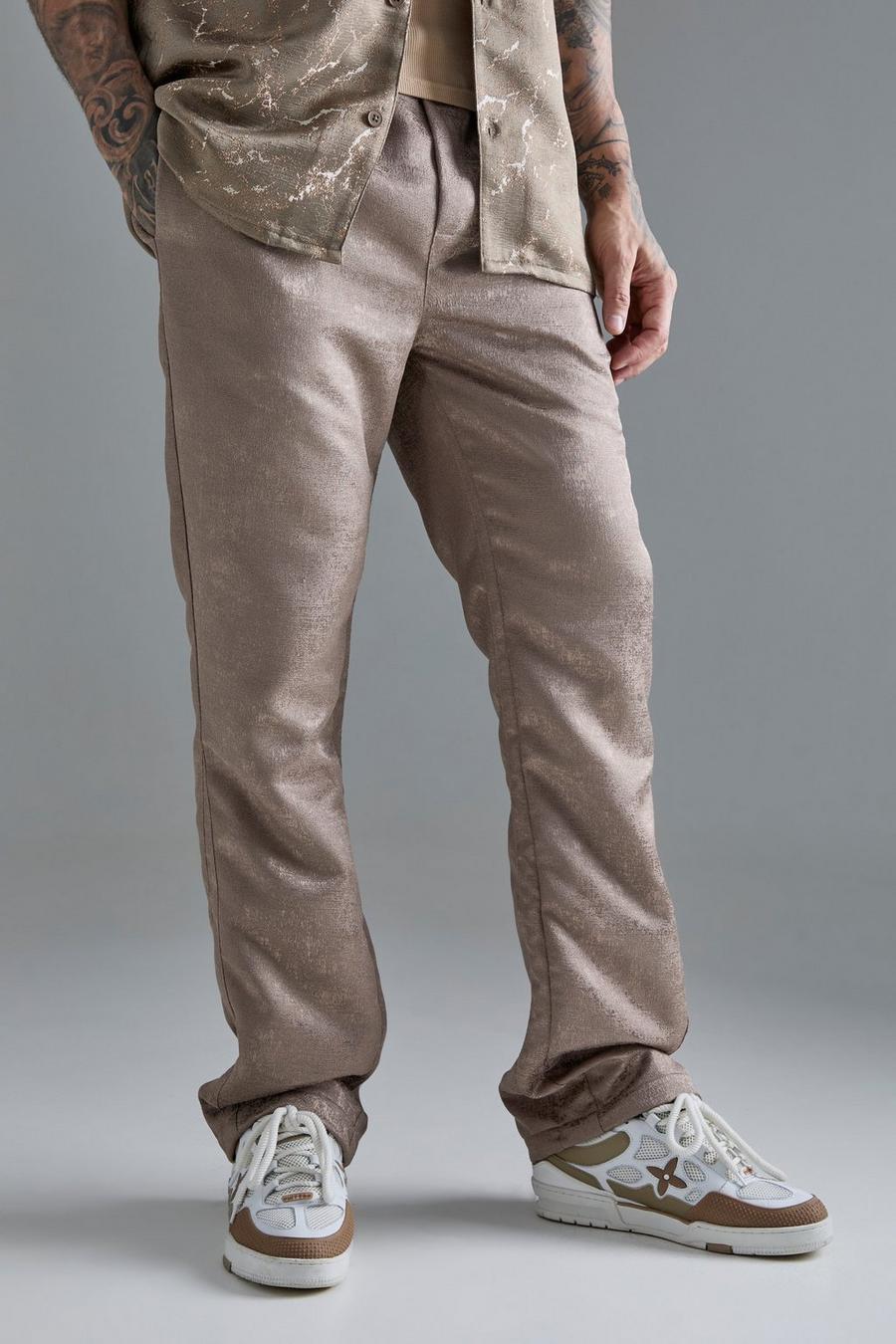Taupe Elasticated Waist Slim Gusset Texture Trouser image number 1