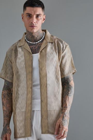Tall Short Sleeve Oversized Sheer Lace Textured Shirt stone