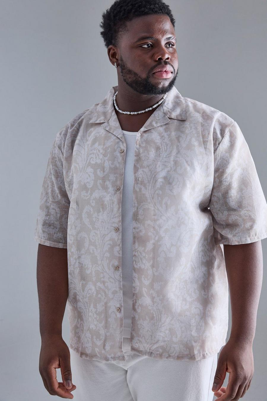 Stone Plus Short Sleeve Drop Revere Tapestry Shirt image number 1