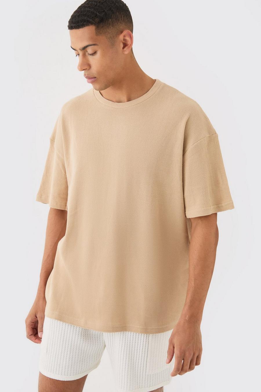 Camiseta oversize de tela gofre, Stone