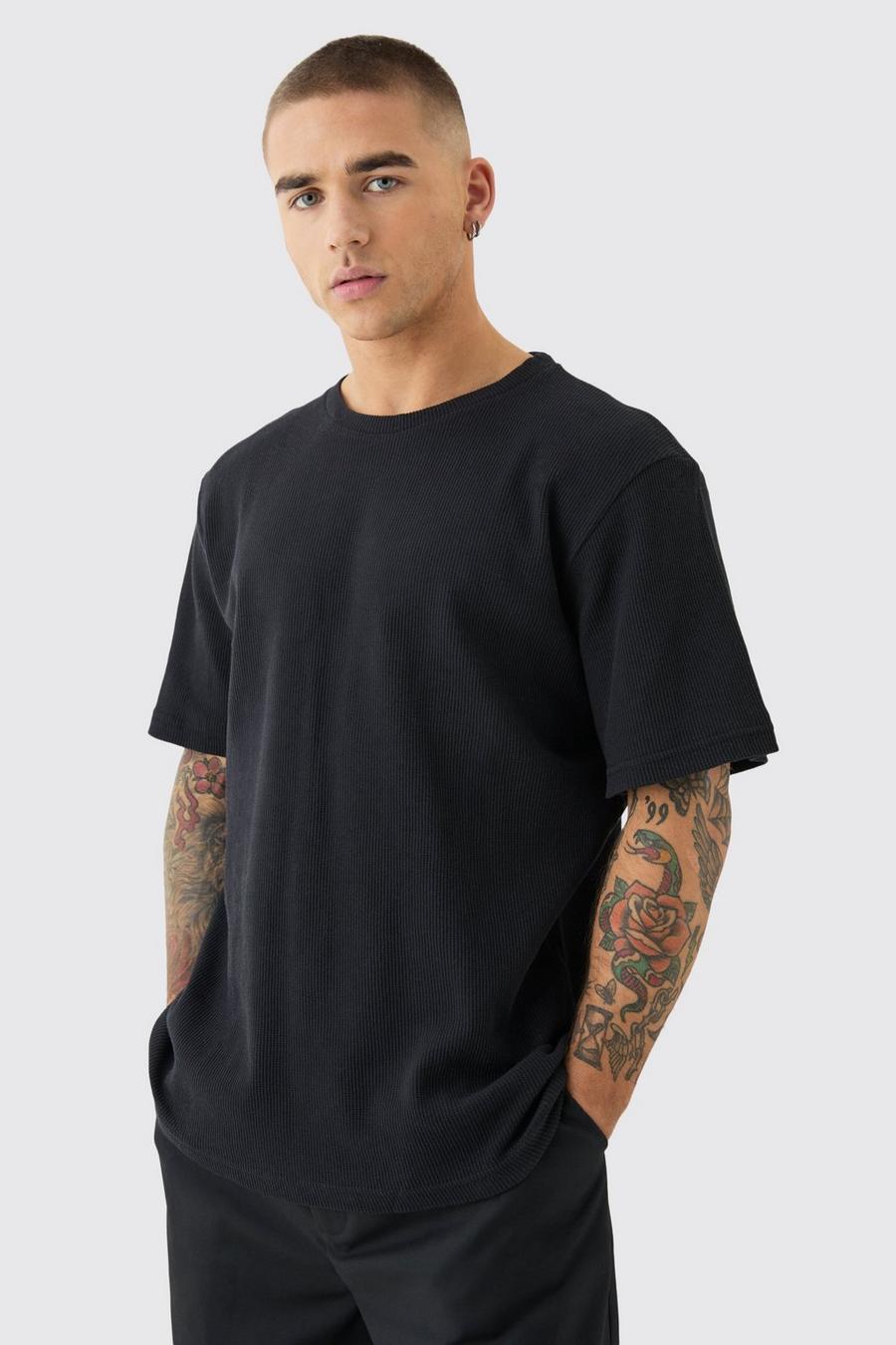 Black Wafel Gebreid T-Shirt image number 1