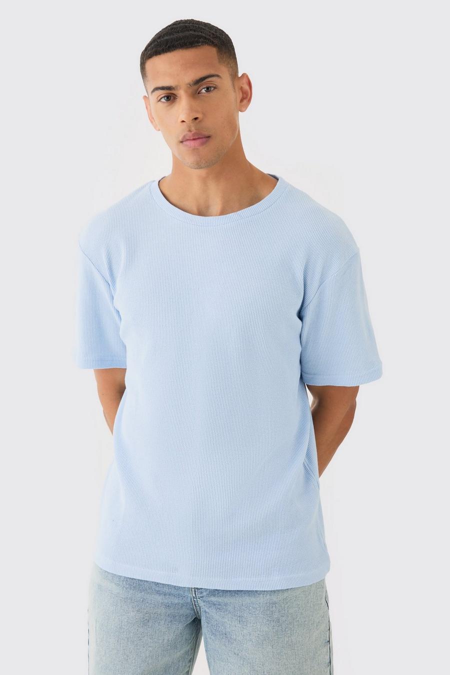 T-Shirt in Waffeloptik, Light blue image number 1