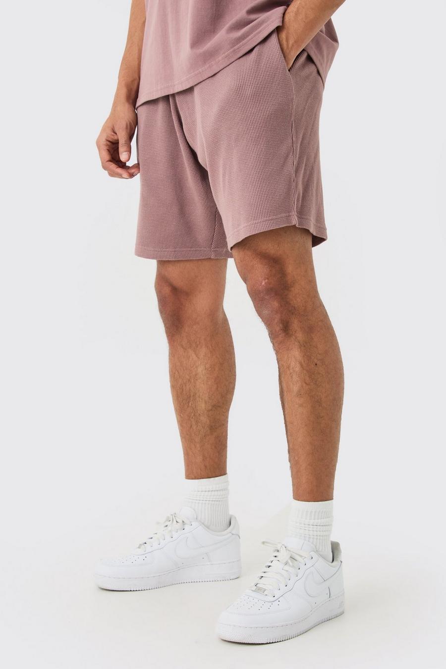 Mauve Mellanlånga shorts med våfflad struktur