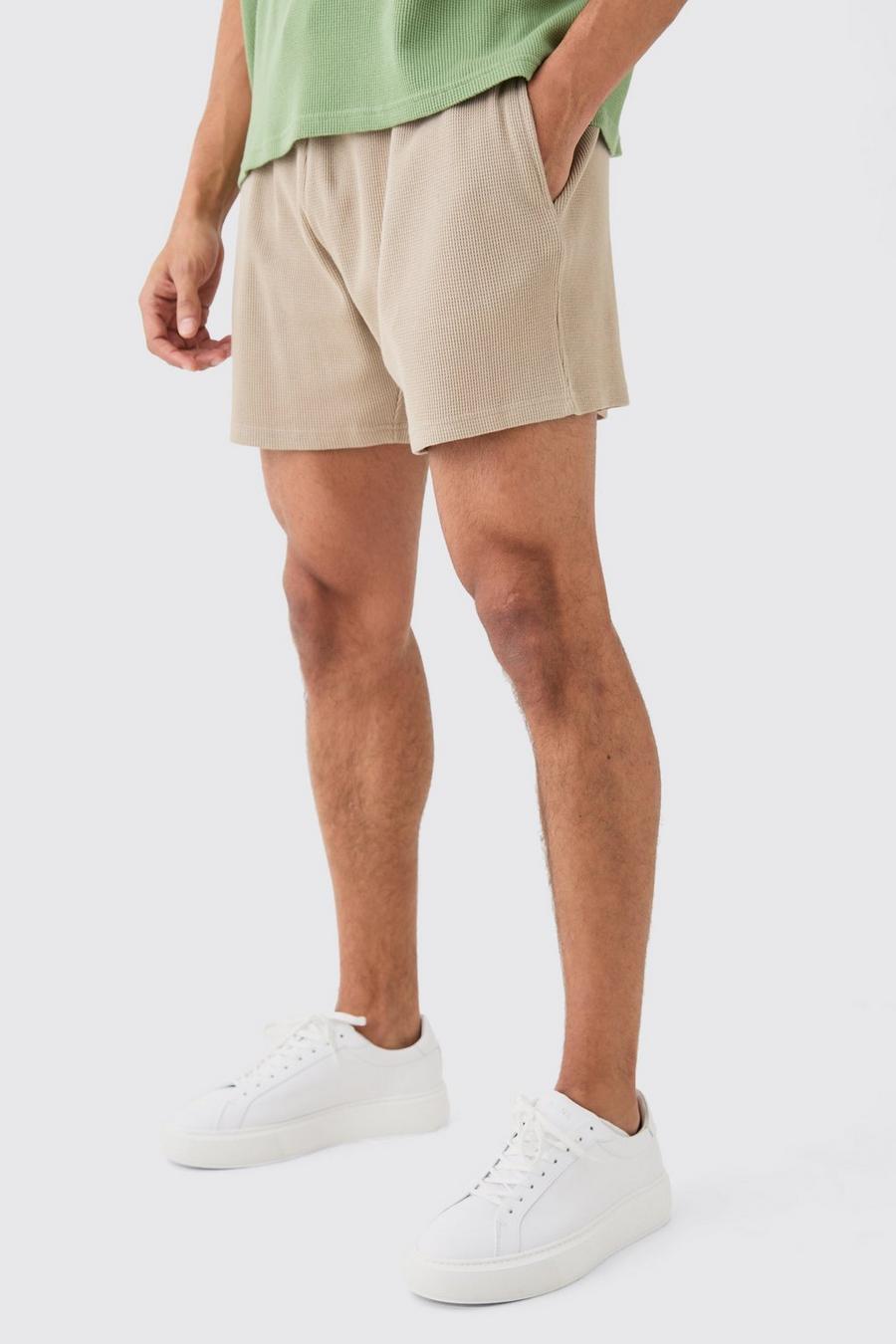 Lockere Shorts in Waffeloptik, Taupe image number 1