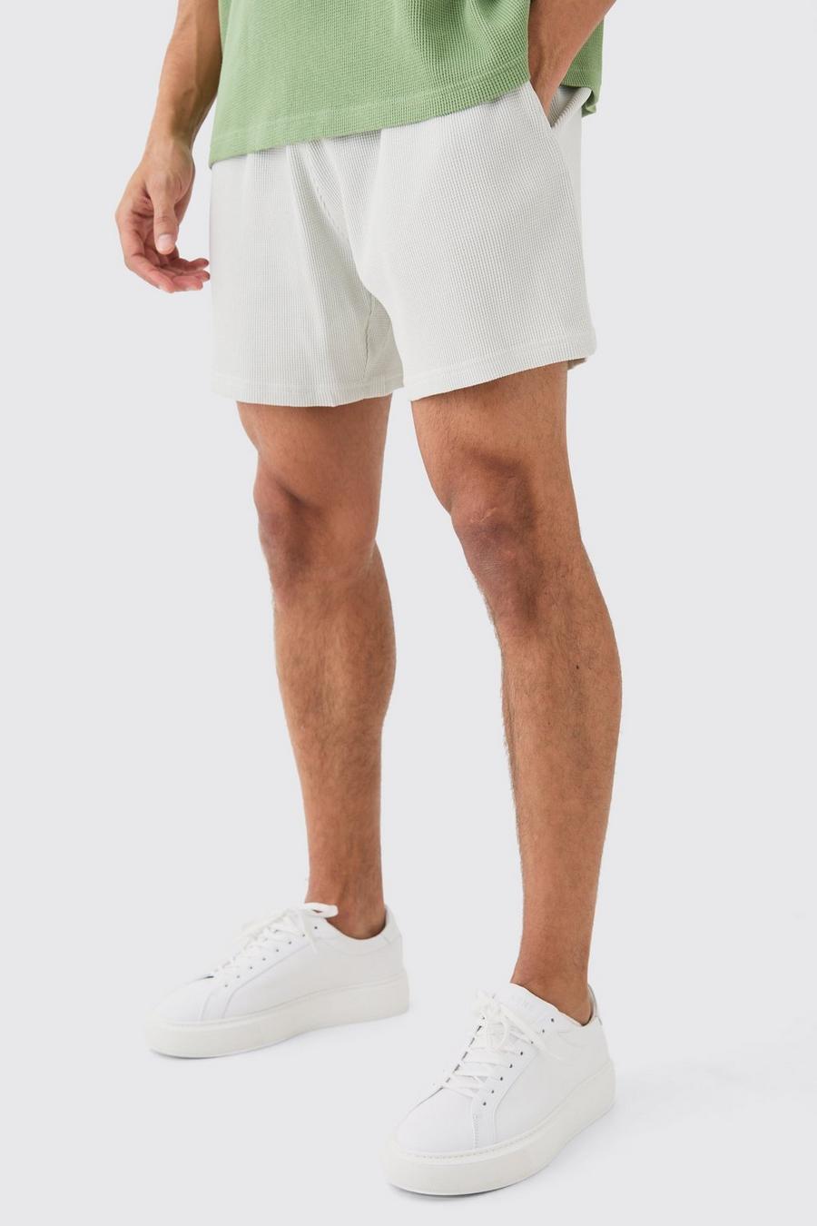 Light grey Korta shorts med våfflad struktur