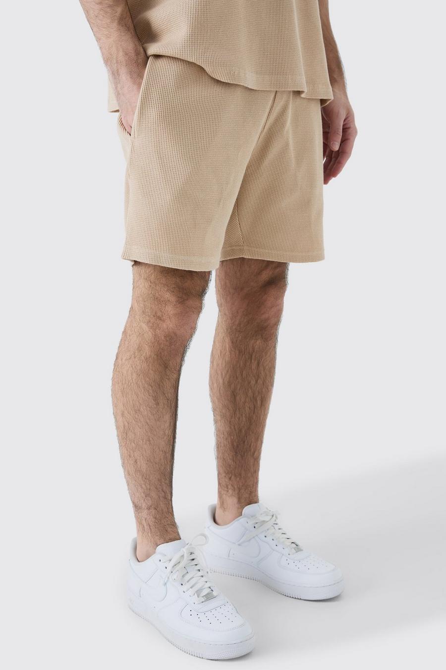 Stone Korte Wafel Gebreide Slim Fit Shorts