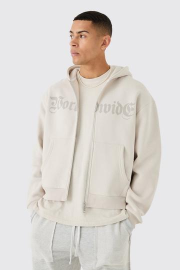 Grey Oversized Boxy Worldwide Zip Through Hoodie