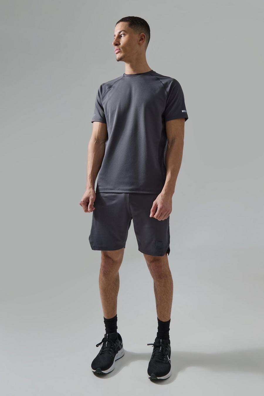 Man Active Performance T-Shirt und Shorts, Charcoal
