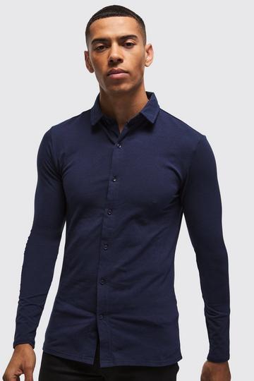 Long Sleeve Stretch Fit Jersey Shirt navy