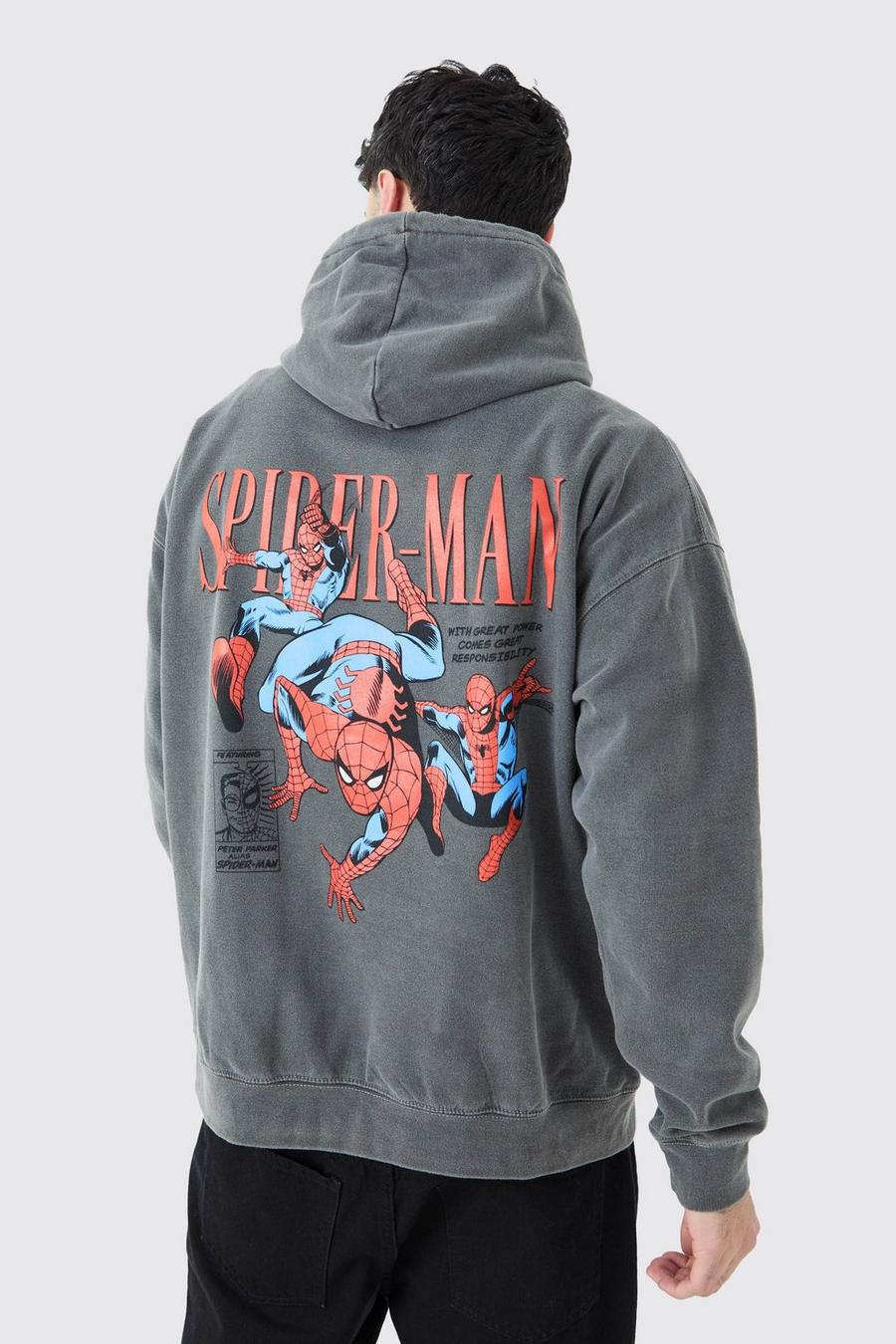 Charcoal Oversized Spiderman Marvel Wash License Hoodie