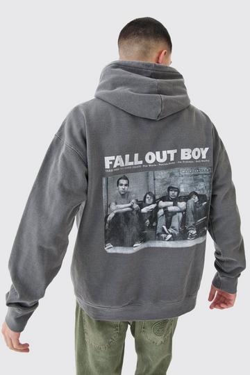 Charcoal Grey Oversized Fall Out Boy Band License Wash Hoodie