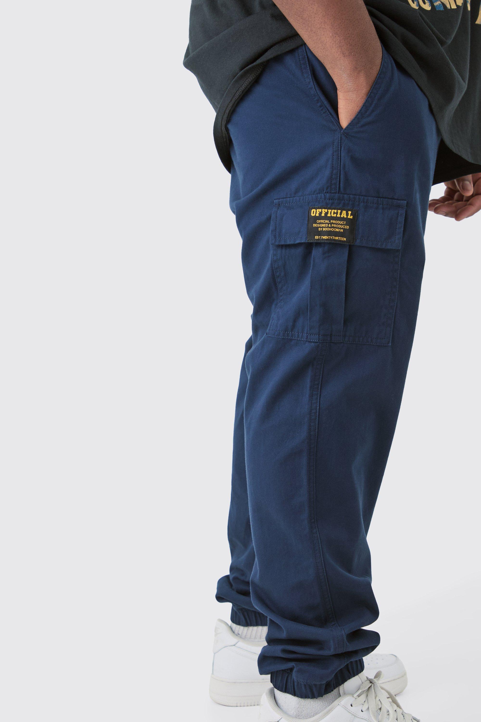Plus Elasticated Waist Slim Fit Cuffed Cargo Trousers | boohoo Plus Elasticated Waist Slim Fit Cuffed Cargo Trousers | boohoo