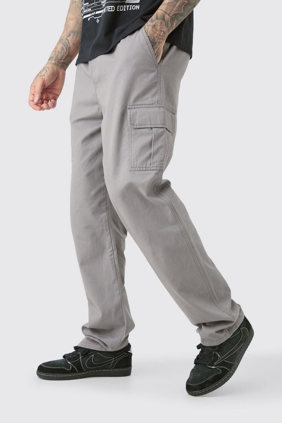 Pantalón Tall cargo de pernera recta y sarga con cintura fija, Grey image number 1
