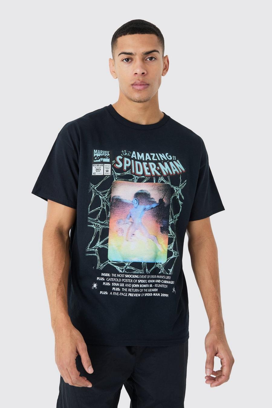 Black Oversized Gelicenseerd Holografisch Spiderman T-Shirt
