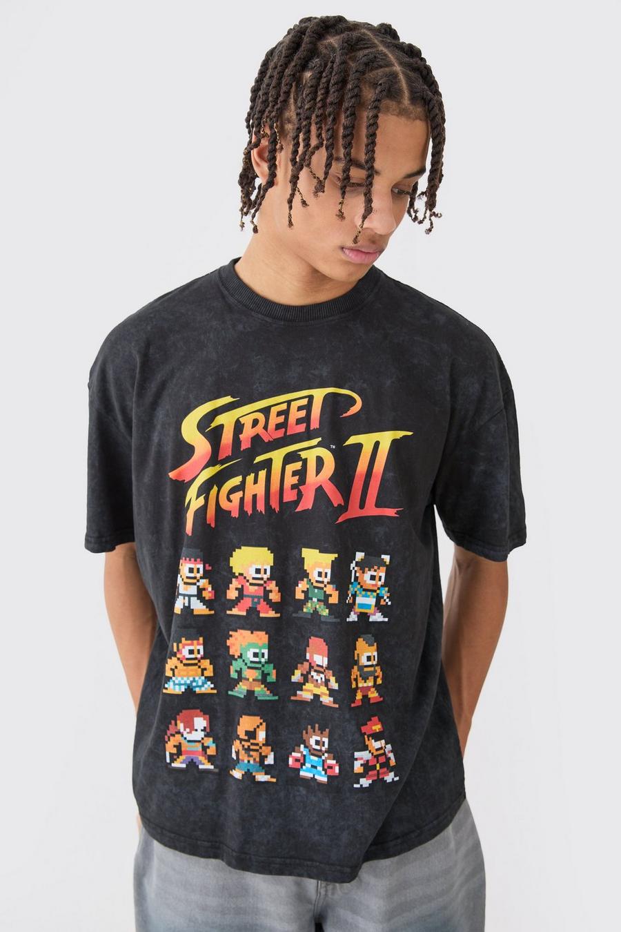 Oversize T-Shirt mit lizenziertem Street Fighter Arcade Print, Black