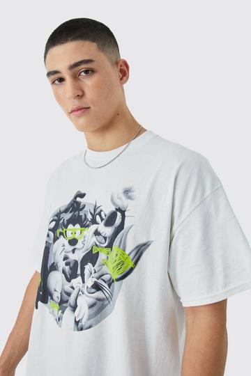 White Oversized Looney Tunes Neon Graffiti License T-shirt