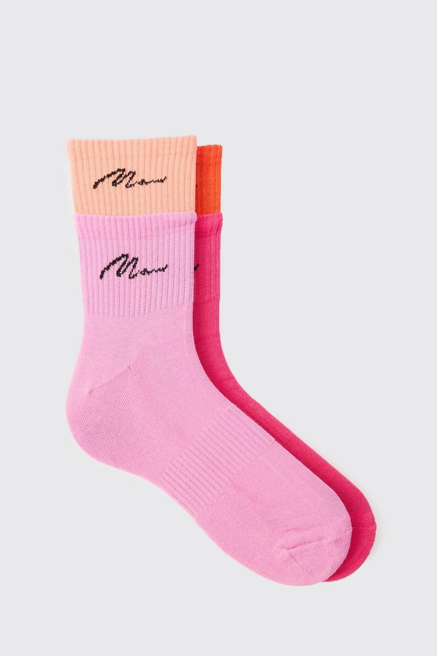 Pack de 2 pares de calcetines deportivos de tela doble con firma MAN, Multi image number 1