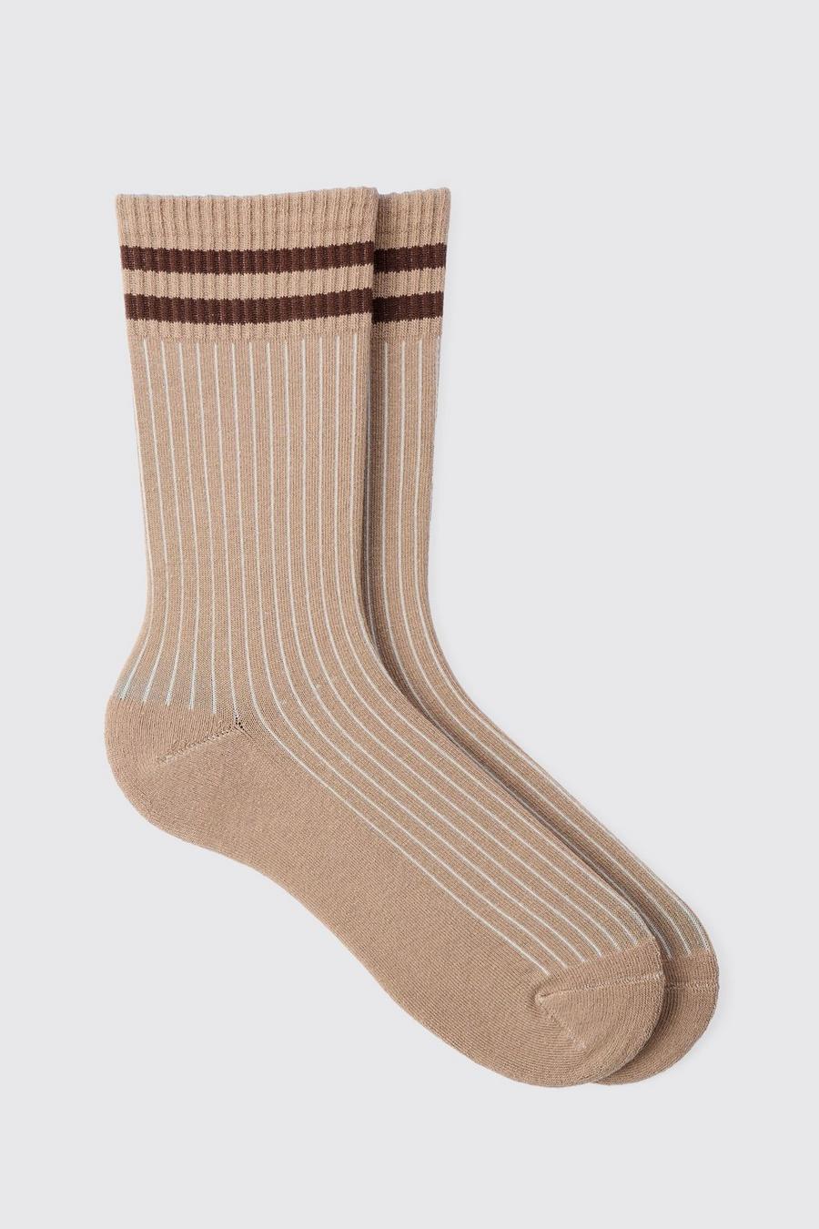 Gestreifte Socken in Waffeloptik, Brown image number 1