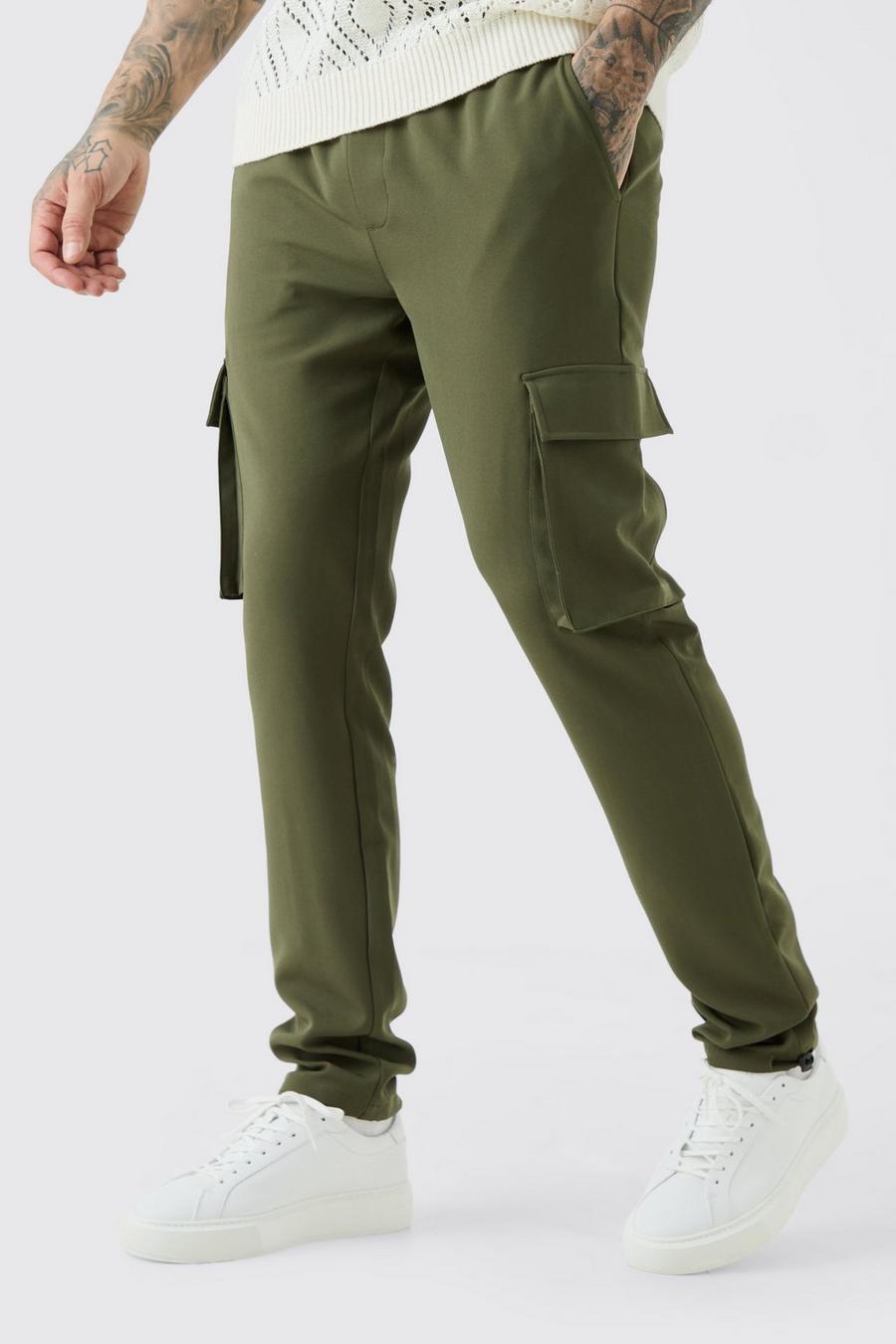 Khaki Tall Elastic Lightweight Skinny Cargo Trouser image number 1