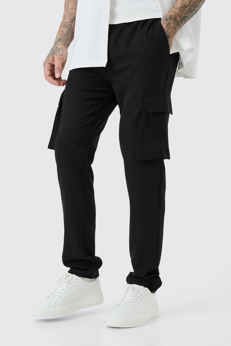 Black Tall Elastic Lightweight Skinny Cargo Trouser image number 1