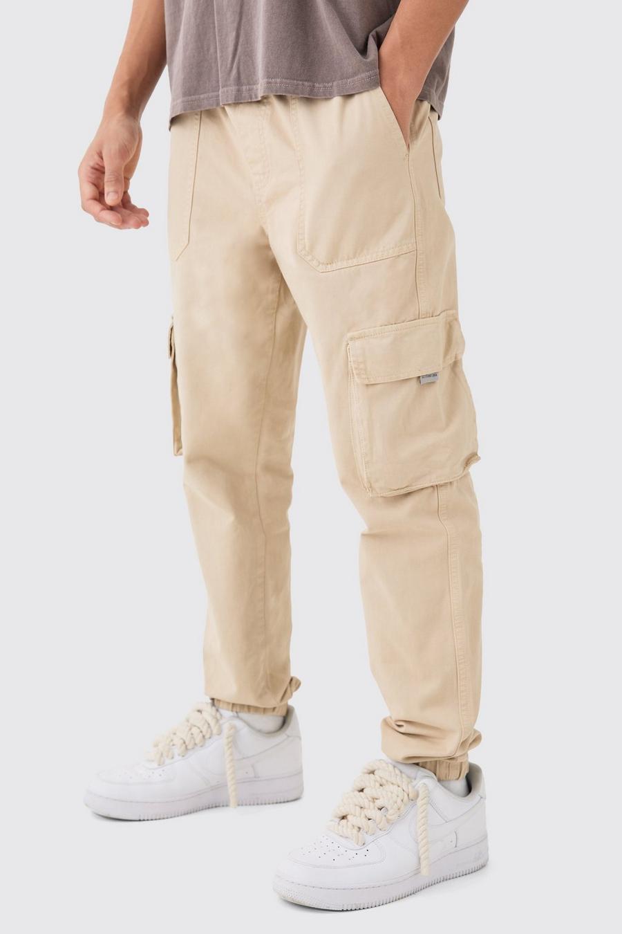 Pantaloni tuta Cargo Slim Fit con vita elasticizzata e logo, Stone image number 1