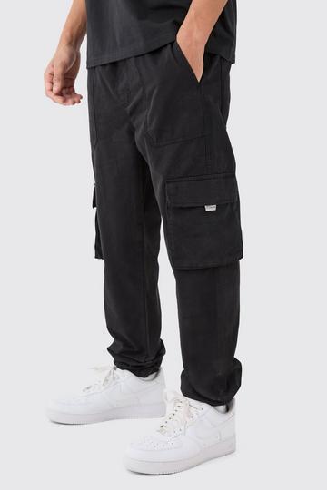 Black Elasticated Waist Slim Fit Branded Cargo Sweatpant