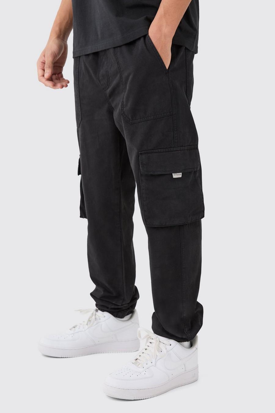 Pantaloni tuta Cargo Slim Fit con vita elasticizzata e logo, Black