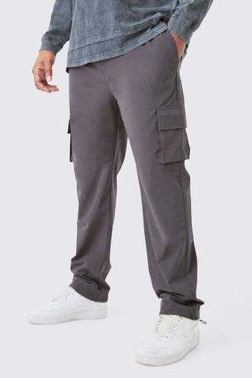 Charcoal Grey Plus Elastic Waist Lightweight Stretch Skinny Cargo Trouser